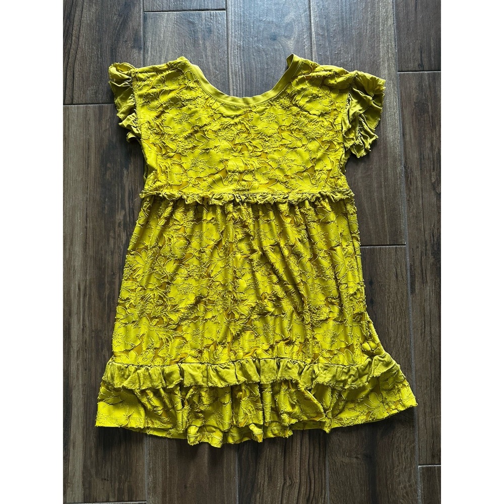 Anthropologie Yellow Floral Lace Ruffle Mini‎ Dress Tie Back Small